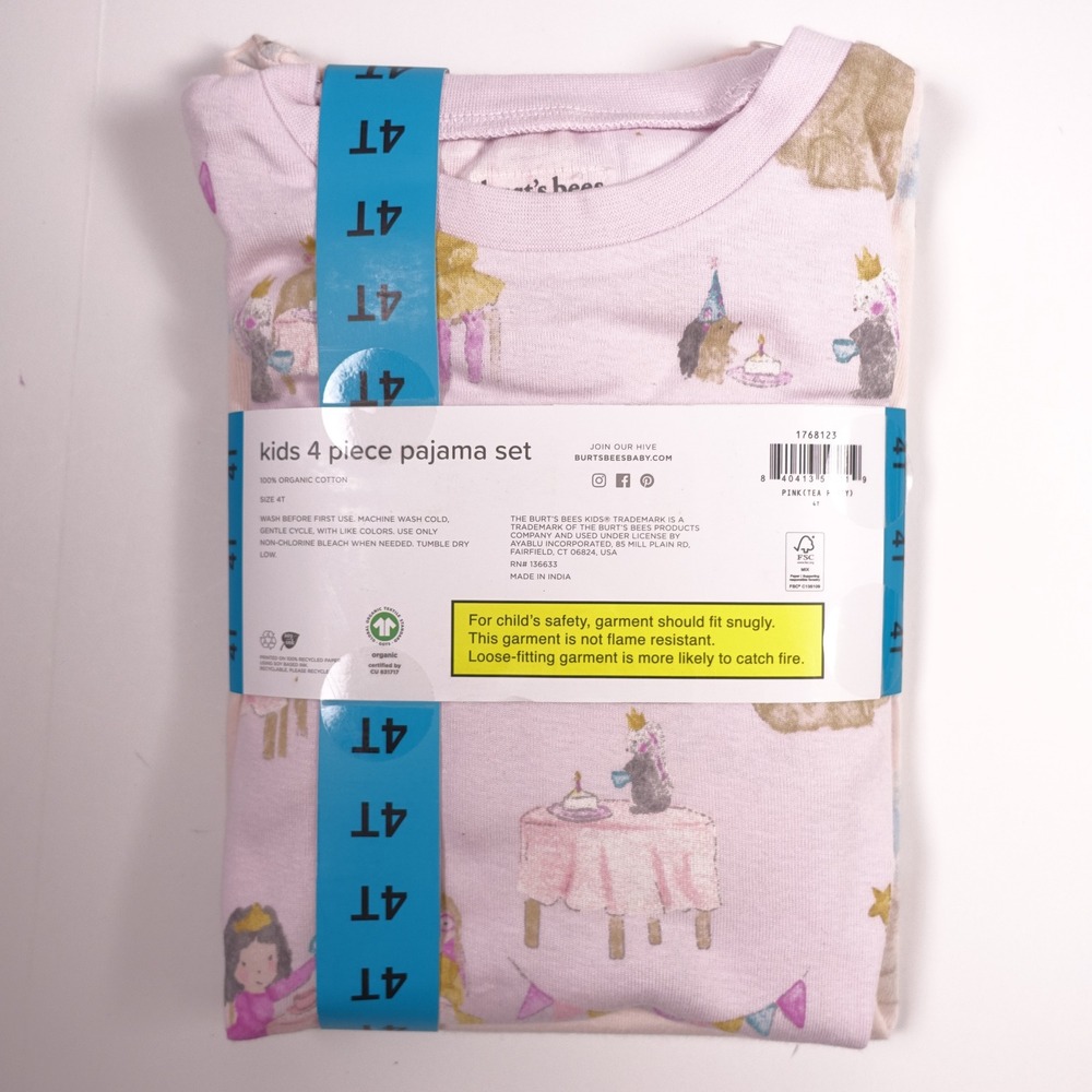 Burts Bees Kids 8 Piece Pajama Set 4T Organic Cotton Pink Unicorn Orange Floral - Picture 4 of 10